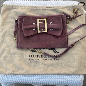 Burberry Plum Suede Wristlet with Gold Buckle